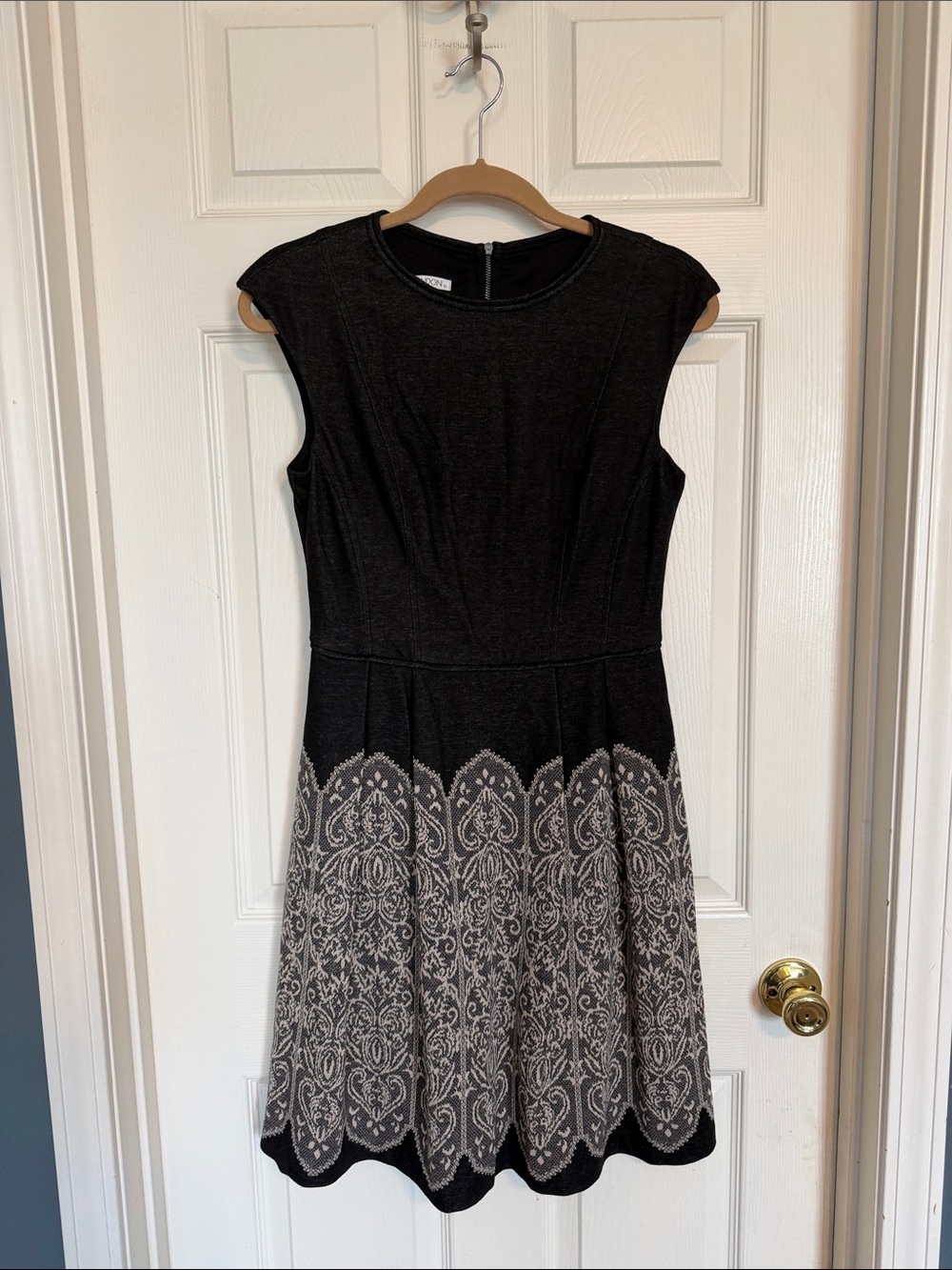 Maggy London Black Dress with Beige Patterned Skirt